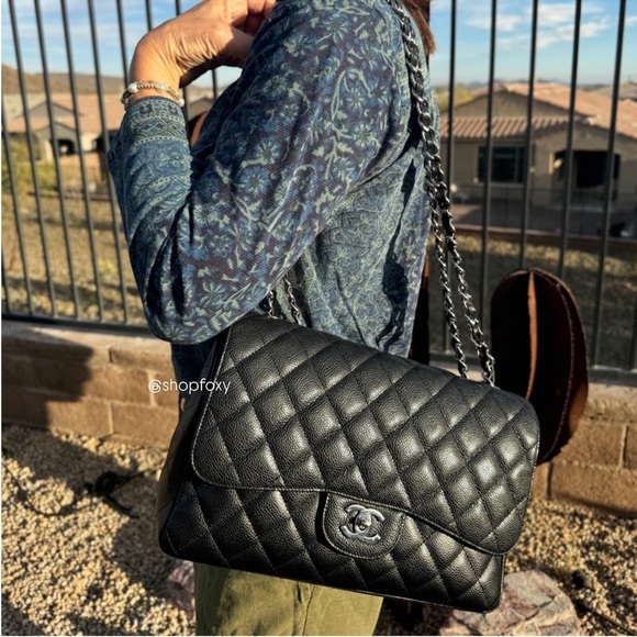 CHANEL Handbags - SOLD Chanel Caviar Leather Jumbo Single Flap Shoulder Bag